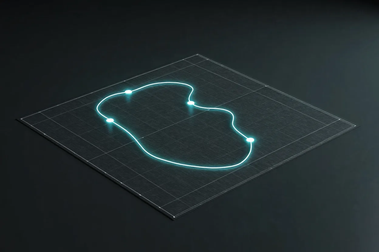 Blueprint com caminho de marcos luminosos
